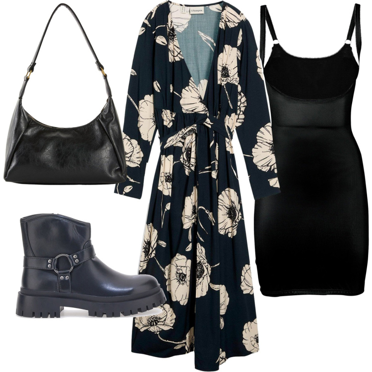Outfit donna - Total look #2244733. Stile Sexy per Serata fuori. Abbinamento con vestiti lunghi, sottovesti, borse a mano, stivaletti.