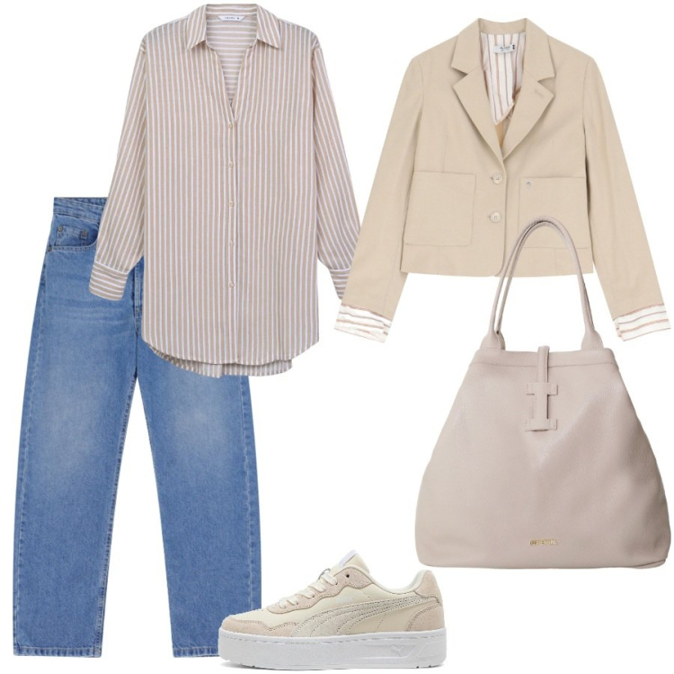 Outfit donna - La camicia a righe. Stile Casual per Scuola/Università. Abbinamento con camicie, blazer, jeans, borse tote, sneakers.