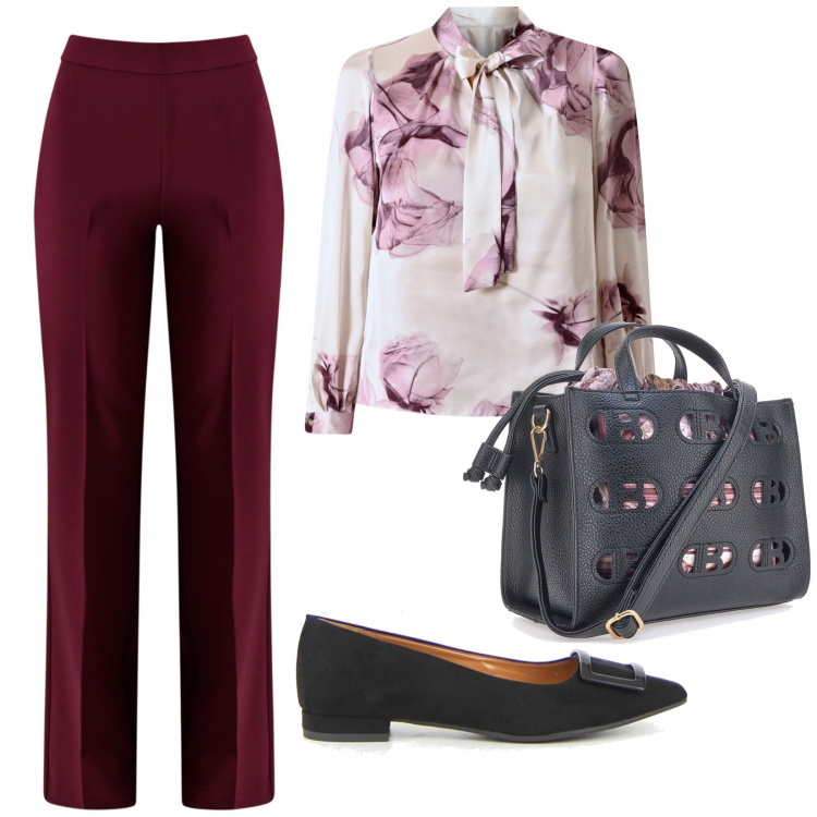 Outfit donna - Total look #2244766. Stile Romantica per Ufficio. Abbinamento con pantaloni a palazzo, bluse, borse a mano, ballerine.