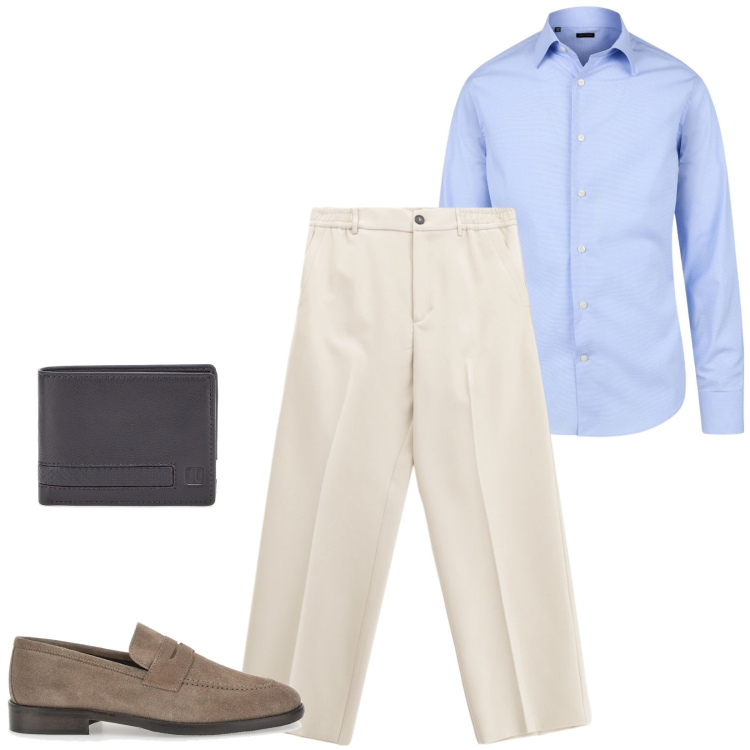 Outfit uomo - Total look #2244773. Stile Casual per Tutti i giorni. Abbinamento con pantaloni, portafogli, camicie, scarpe stringate.