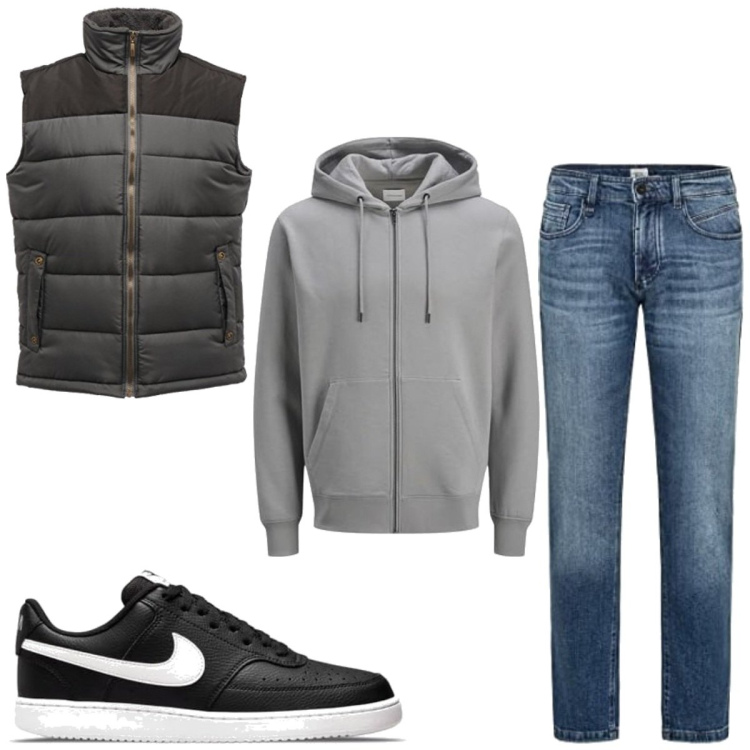 Outfit homme - Casual #15016. Style Casual pour Tous les jours. Assortir avec gilets sans manche, sneakers, sweats à capuche, jeans.