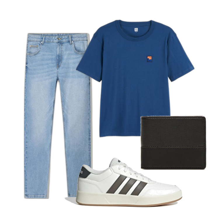 Outfit hombre - Delicado. Estilo Urban para Todos los días. Combinación con vaqueros pitillo, camiseta, carteras, sneakers.