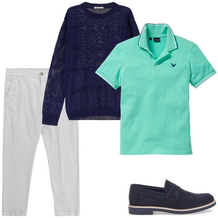 Outfit uomo - Semplice. Stile Urban per Serata speciale. Abbinamento con polo, pullovers, pantaloni chino, scarpe stringate.