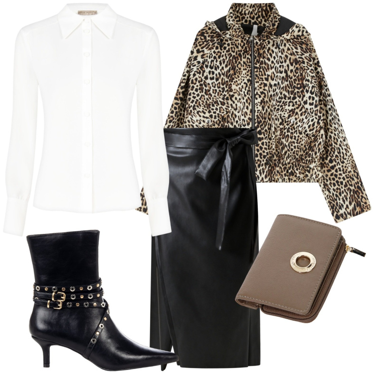Outfit donna - Mille abbinamenti con la camicia bianca. Stile Rock per Serata fuori. Abbinamento con gonne longuette, stivaletti, camicie, portafogli, parka.