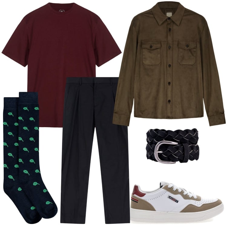 Outfit uomo - Il calzino fortunato. Stile Casual per Serata speciale. Abbinamento con pantaloni, giacche, cinture, sneakers, t-shirt, calzini.