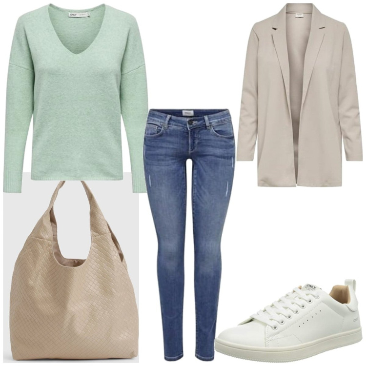 Outfit femme - Basique #4741. Style Basique pour Tous les jours. Assortir avec sacs tote, pulls, jean skinny, blazers, sneakers.