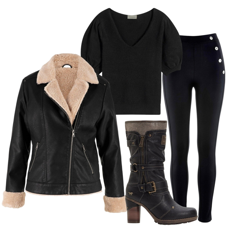 Outfit donna - Primo freddo. Stile Urban per Tutti i giorni. Abbinamento con leggings, blazer, t-shirt, stivali.