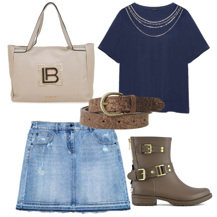 Outfit donna - La gonna corta di jeans. Stile Basic per Tutti i giorni. Abbinamento con cinture, stivali, borse a spalla, minigonne, bluse.