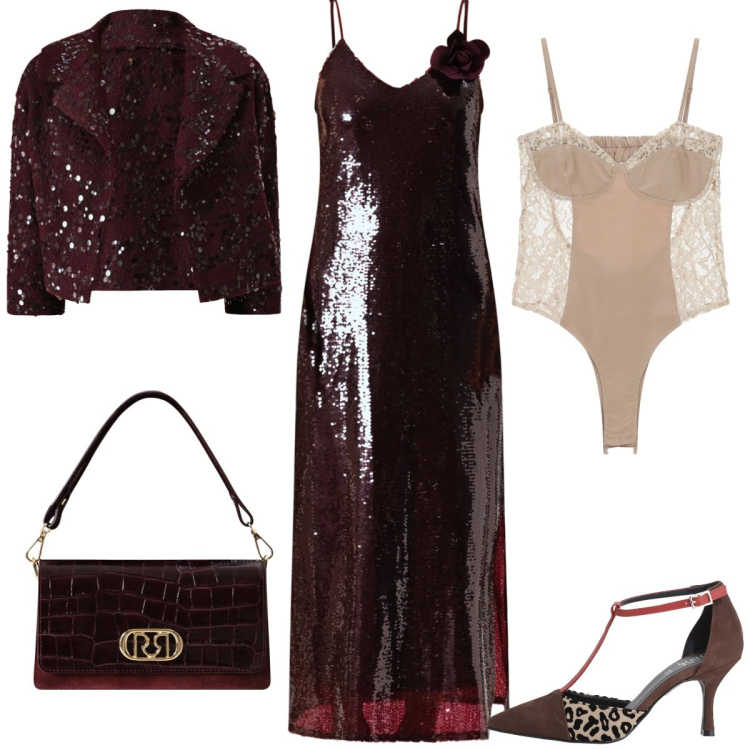 Outfit donna - Total look #2244874. Stile Glamour per Serata fuori. Abbinamento con vestiti midi/longuette, blazer, borse a mano, décolleté, body.