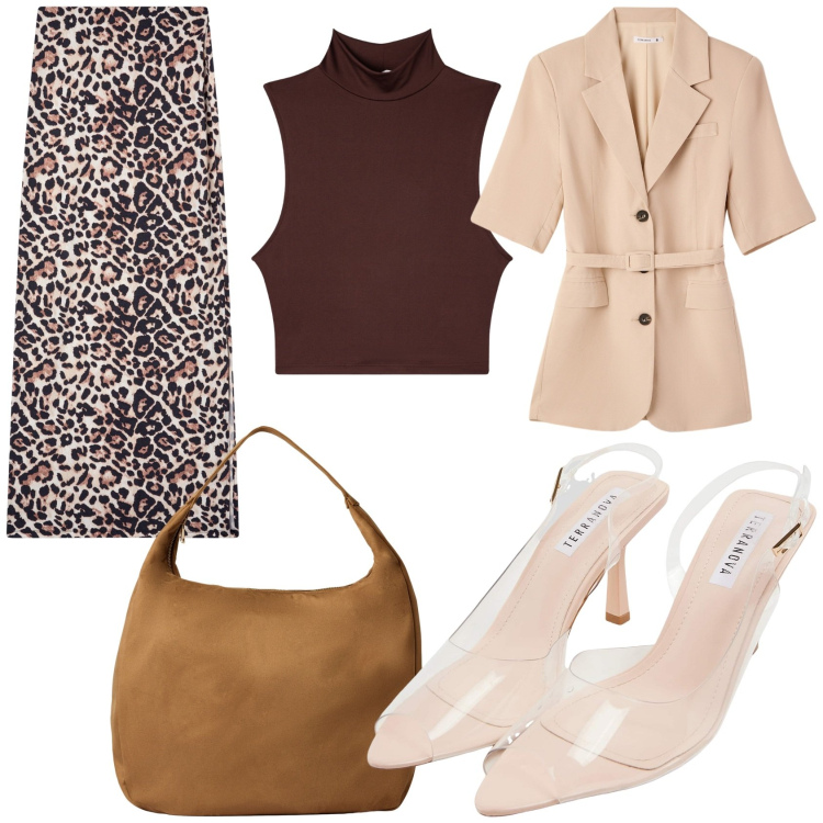 Outfit donna - Ritorno alla routine con Terranova. Stile Casual chic per Ufficio. Abbinamento con gonne lunghe, sandali col tacco, blazer, top, borse a mano.