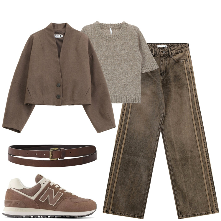 Outfit donna - City. Stile Casual chic per Tutti i giorni. Abbinamento con sneakers, jeans, blazer, maglieria, cinture.