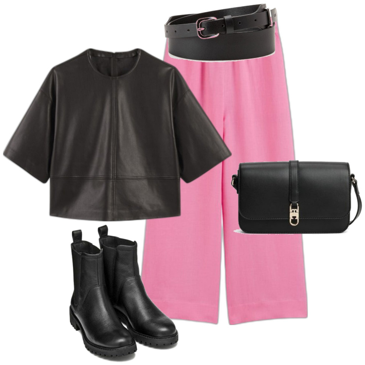 Outfit mujer - Bon Ton #5480. Estilo Bon Ton para Todos los días. Combinación con blusas, bandoleras, pantalones palazzo, botines chelsea, cinturones.