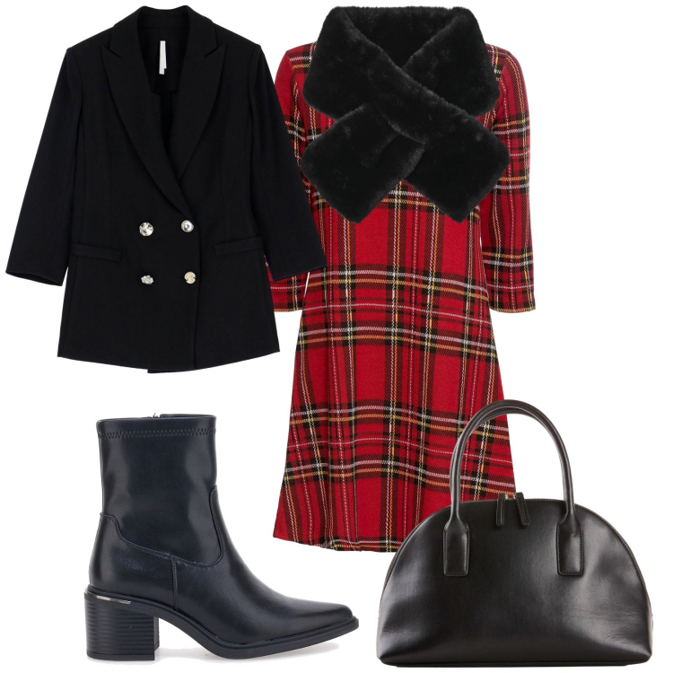 Outfit donna - Total look #2244913. Stile Vintage retrò per Tutti i giorni. Abbinamento con vestiti corti, shopping bag, sciarpe, blazer, stivaletti.