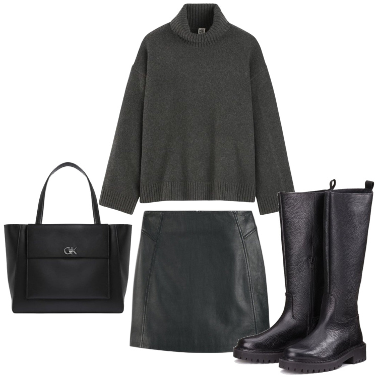 Outfit mujer - Chic #10322. Estilo Chic para Todos los días. Combinación con botas, prendas de punto, minifaldas, bolso tote.