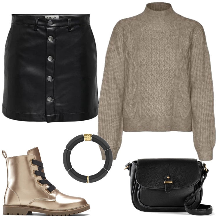 Outfit femme - Lucia. Style Rock pour Tous les jours. Assortir avec bottes, sacs en bandoulière, bracelets, jupes, pulls.