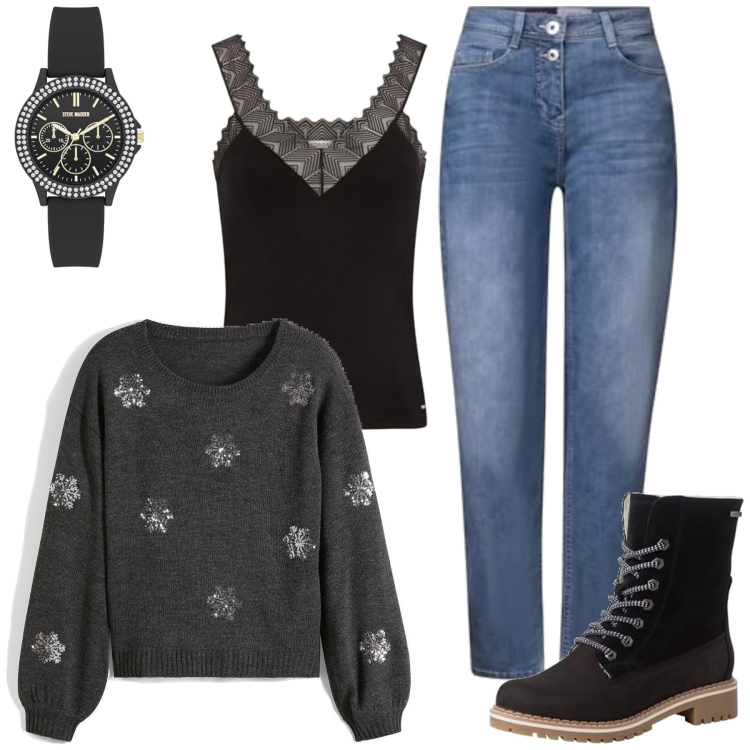 Outfit femme - Ophélie. Style Basique pour Tous les jours. Assortir avec pulls, montres analogiques, chemisettes, bottines, jeans.