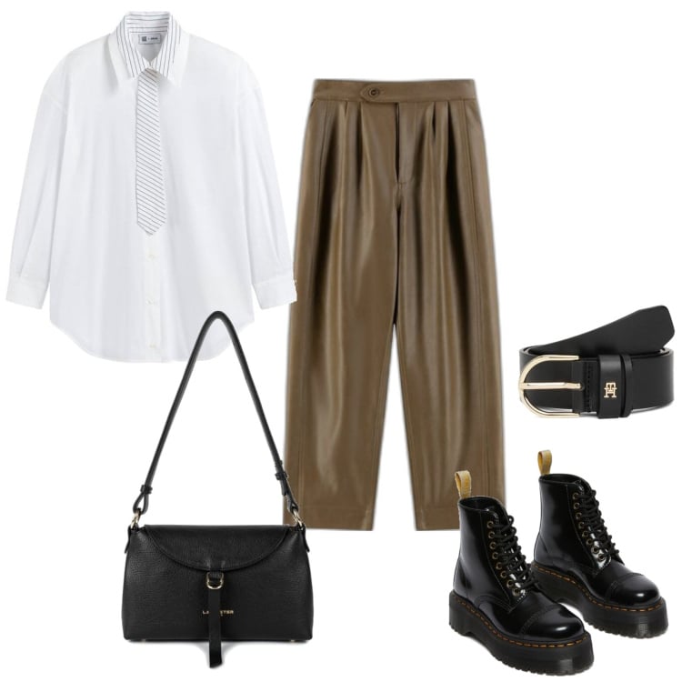 Outfit mujer - Mannish #669. Estilo Mannish para Todos los días. Combinación con botas, camisas, pantalones, bandoleras, cinturones.