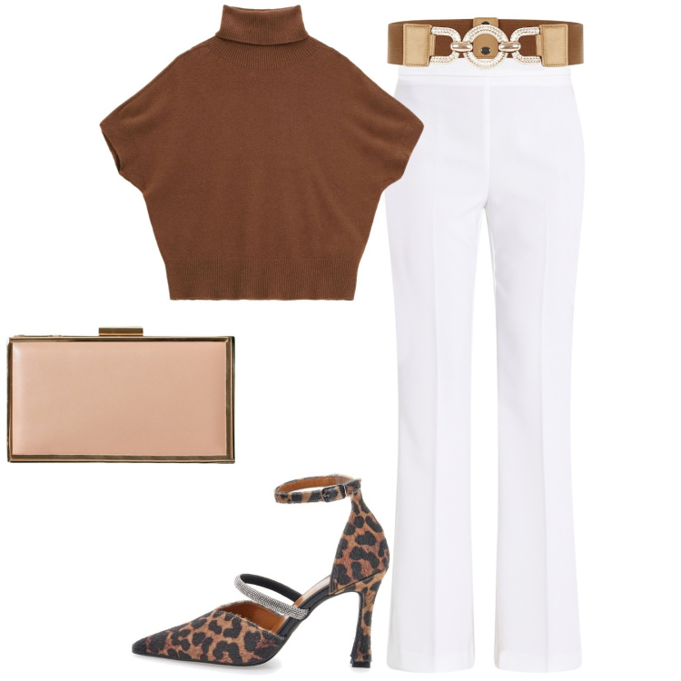 Outfit donna - Settembre con stile. Stile Chic per Ufficio. Abbinamento con pantaloni, pochette, cinture, maglieria, décolleté.
