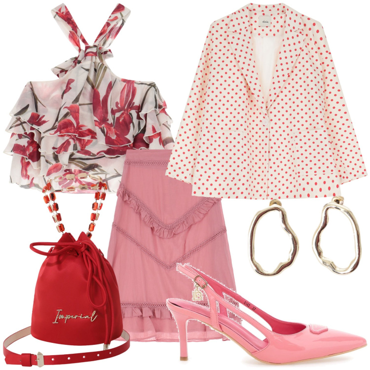 Outfit donna - A cena fuori a settembre. Stile Glamour per Serata fuori. Abbinamento con borse a secchiello, canottiere, blazer, gonne longuette, orecchini, décolleté.