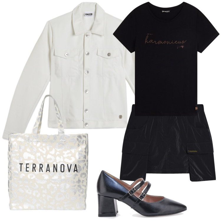 Outfit donna - Freddy ai primi freddi. Stile Trendy per Tutti i giorni. Abbinamento con borse tote, minigonne, t-shirt, giacche, décolleté.