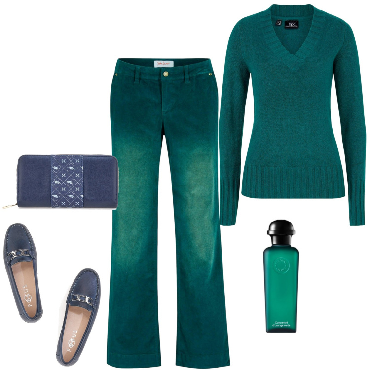 Outfit donna - Total look #2245190. Stile Casual per Tutti i giorni. Abbinamento con maglieria, pantaloni, profumi, mocassini, portafogli.