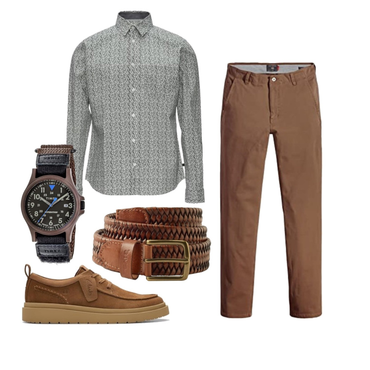 Outfit homme - Septembre. Style Casual pour Tous les jours. Assortir avec pantalon skinny, montres analogiques, chemisiers, chaussures à lacets, ceintures.