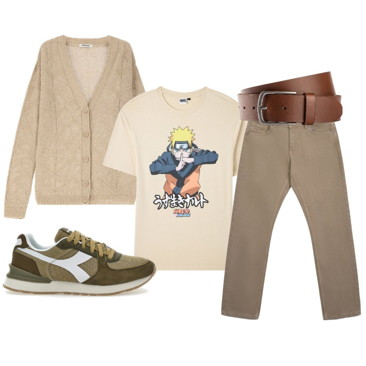 Outfit uomo - Total look #2245219. Stile Casual per Tutti i giorni. Abbinamento con cinture, t-shirt, jeans, cardigans, sneakers.