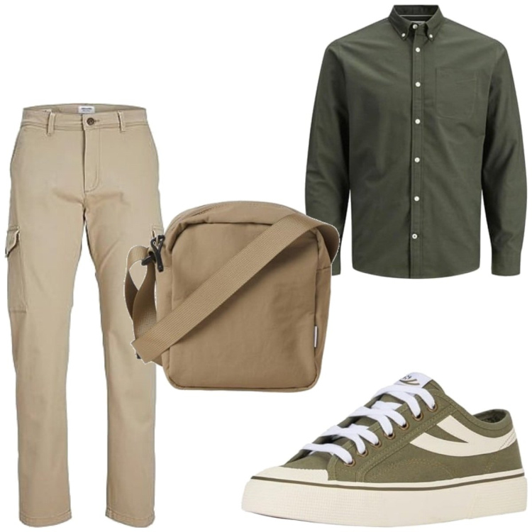 Outfit homme - Tendance. Style Tendance pour Tous les jours. Assortir avec pantalon cargo, sacs de sport, chaussures à lacets, chemisiers.