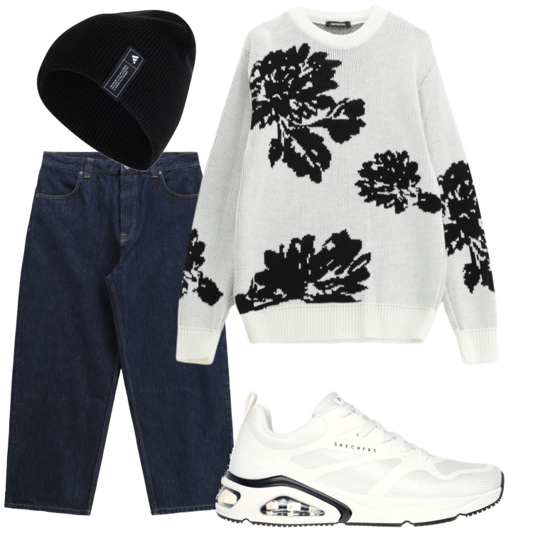 Outfit uomo - Total look #2245263. Stile Urban per Tutti i giorni. Abbinamento con jeans, pullovers, sneakers, berretti.