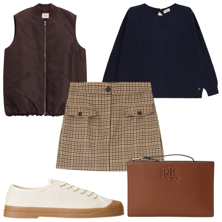 Outfit donna - Dixie FW25 : preppy. Stile Preppy per Tutti i giorni. Abbinamento con gonne, maglieria, piumini, sneakers, pochette.