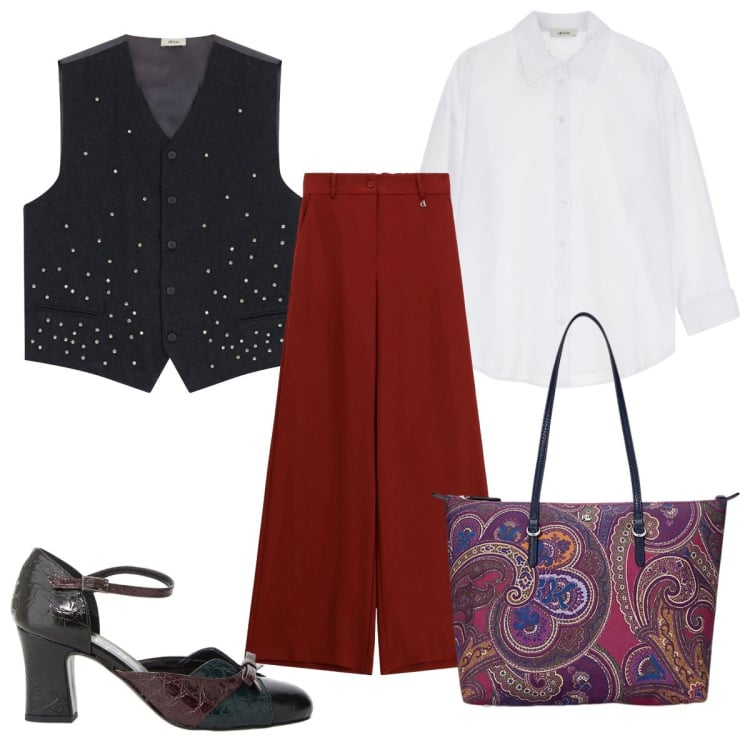 Outfit donna - Dixie FW25: trendy in città. Stile Trendy per Tutti i giorni. Abbinamento con camicie, décolleté, pantaloni a palazzo, gilet, borse tote.
