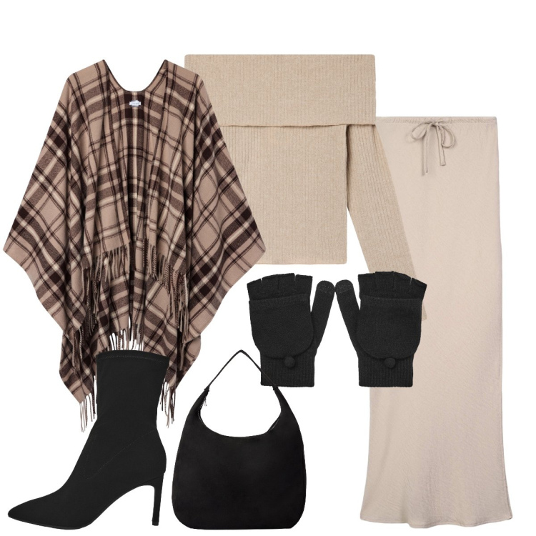 Outfit donna - Terranova New Collection. Stile Glamour per Tutti i giorni. Abbinamento con gonne lunghe, maglieria, cappotti, stivali, guanti, borse a mano.