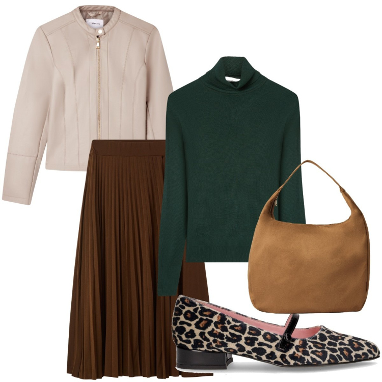 Outfit donna - Primi freddi. Stile Casual chic per Tutti i giorni. Abbinamento con giacche, gonne lunghe, maglieria, borse a mano, ballerine.