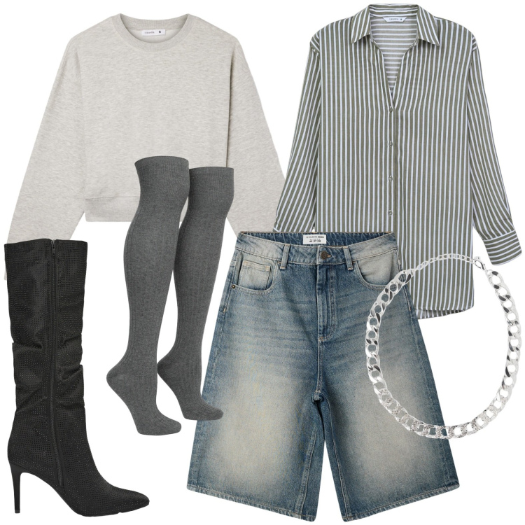Outfit donna - Rock. Stile Glamour per Serata fuori. Abbinamento con bermuda, camicie, collane, stivali, calzini, felpe.