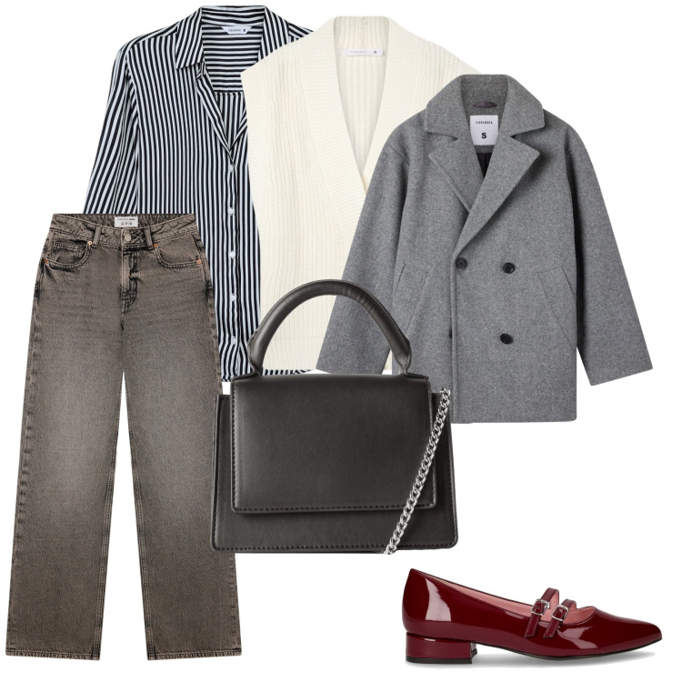 Outfit donna - Terranova nuova collezione. per Ufficio. Abbinamento con jeans, camicie, borse a tracolla, caban, gilet, ballerine.