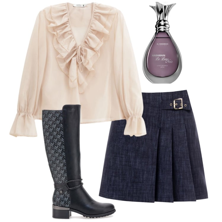 Outfit donna - Total look #2245345. Stile Glamour per Serata fuori. Abbinamento con profumi, minigonne, camicie, stivali.