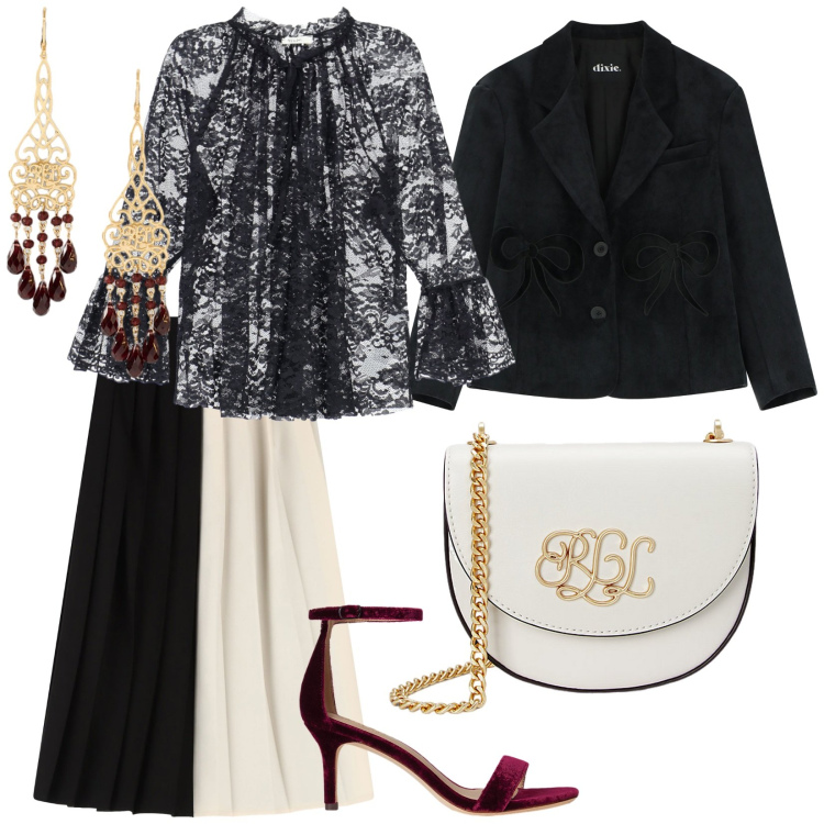Outfit donna - Dixie. per Cerimonia. Abbinamento con blazer, gonne lunghe, camicie, borse a tracolla, sandali in pelle, orecchini.