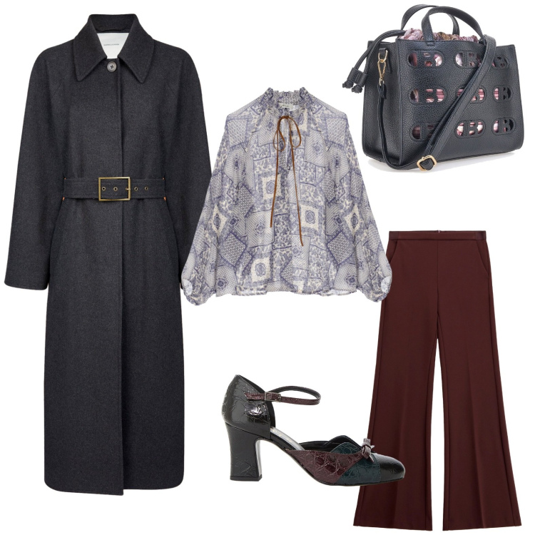 Outfit donna - Il cappotto autunnale. Stile Urban per Tutti i giorni. Abbinamento con pantaloni, bluse, décolleté, borse a mano, cappotti.
