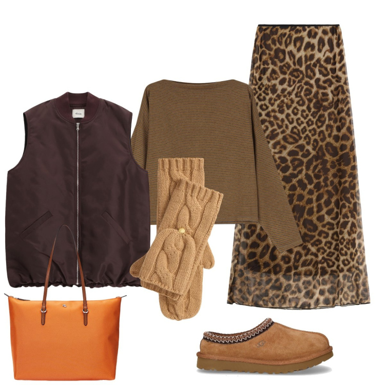 Outfit donna - Disinvolta… in città. Stile Glamour per Tutti i giorni. Abbinamento con gonne lunghe, piumini, maglieria, borse tote, guanti, stivaletti.