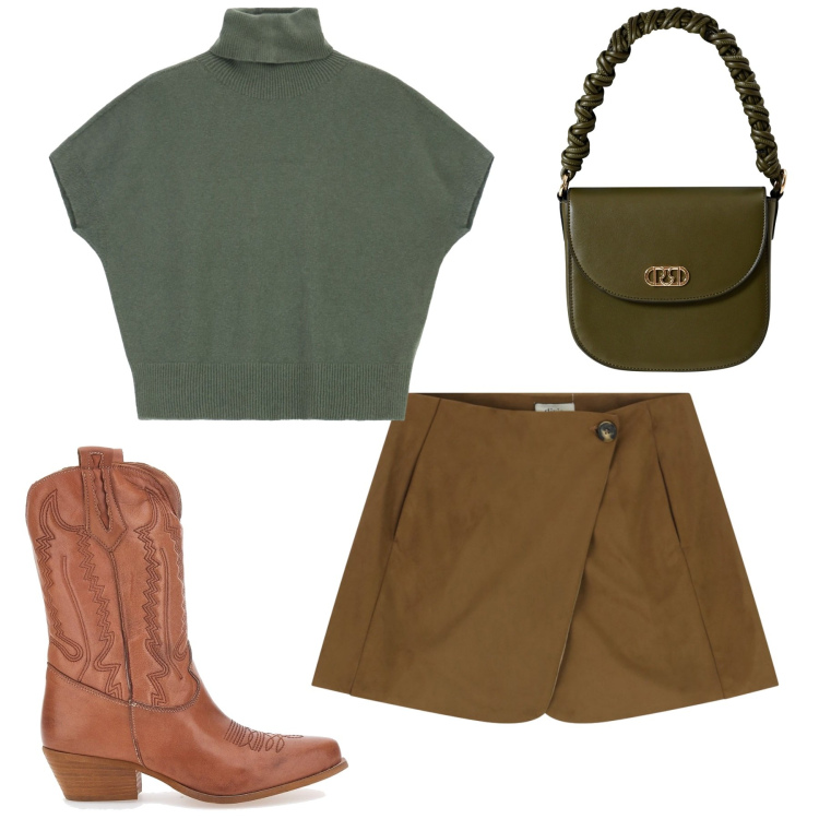 Outfit donna - Total look #2245380. Stile Trendy per Tutti i giorni. Abbinamento con borse a mano, maglieria, minigonne, stivaletti.
