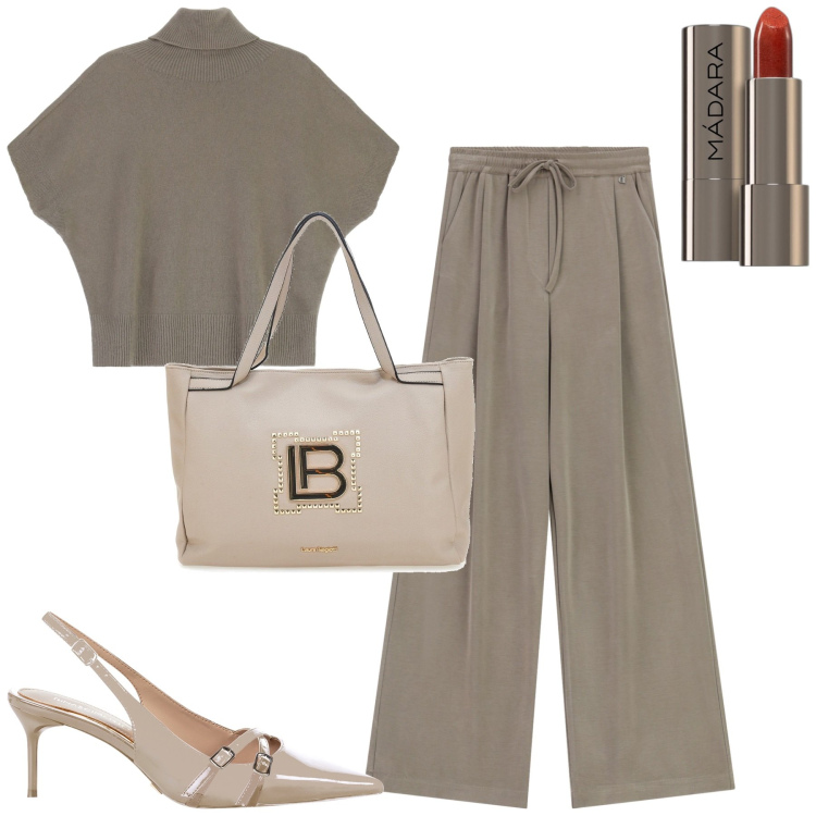 Outfit donna - Settembre. Stile Urban per Tutti i giorni. Abbinamento con rossetti, décolleté, maglieria, pantaloni a palazzo, borse a spalla.