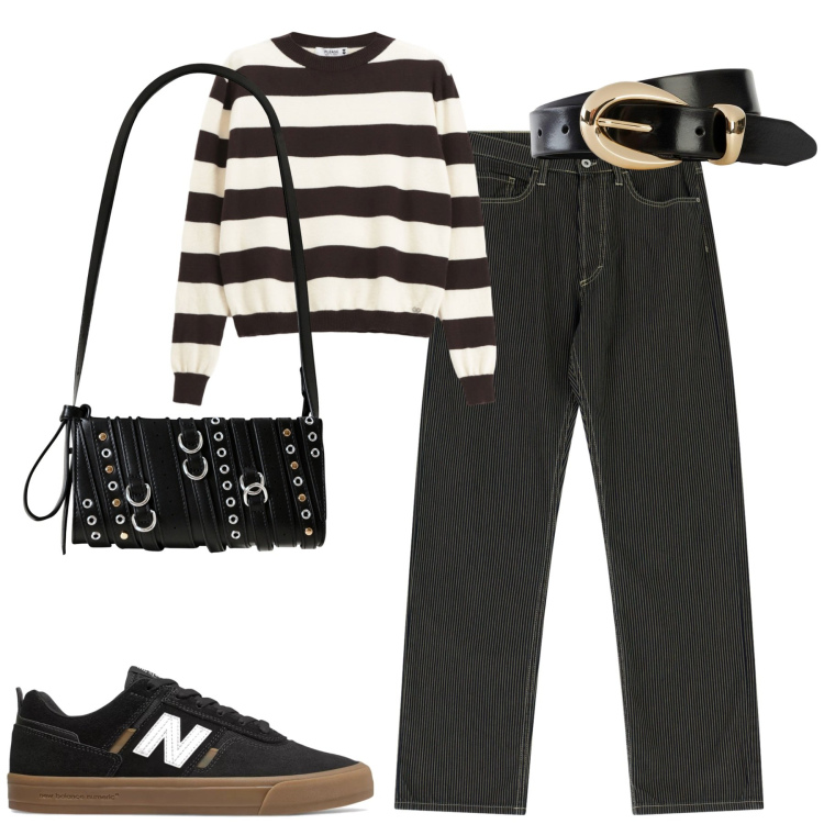 Outfit donna - City. Stile Casual per Tutti i giorni. Abbinamento con cinture, sneakers, borse a spalla, pullovers, pantaloni.