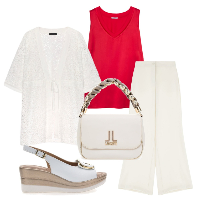 Outfit donna - Total look #2245395. Stile Casual chic per Ufficio. Abbinamento con pantaloni, sandali, top, blazer, borse a tracolla.
