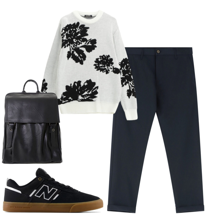 Outfit uomo - Settembre. Stile Trendy per Tutti i giorni. Abbinamento con sneakers, pantaloni chino, borse sportive, pullovers.
