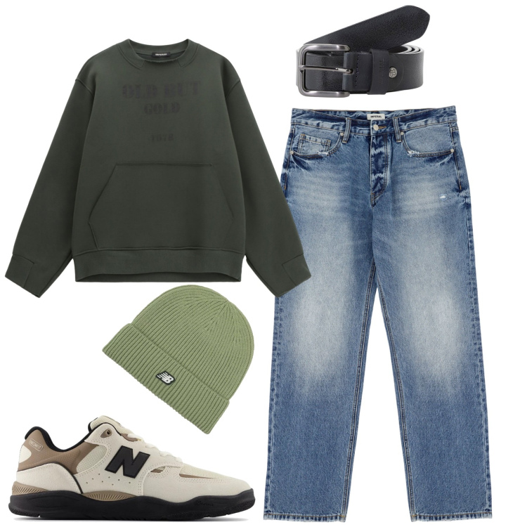 Outfit uomo - Fall. Stile Casual per Tutti i giorni. Abbinamento con sneakers, berretti, jeans, cinture, felpe.