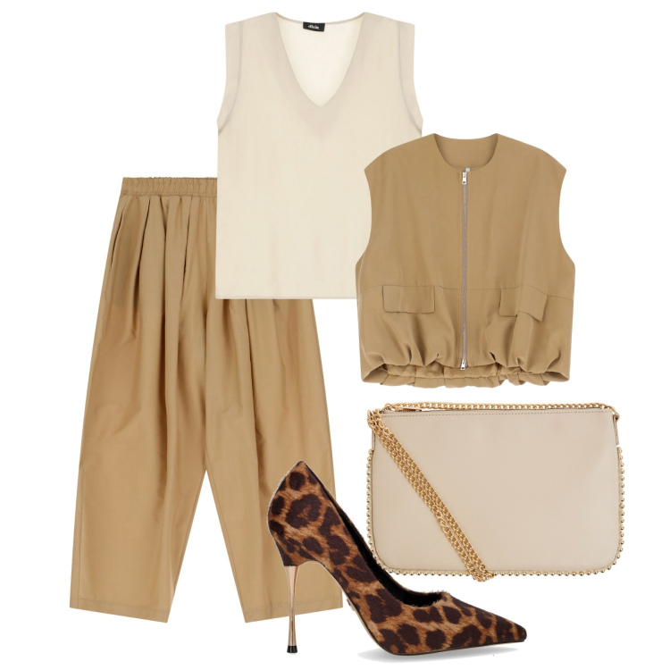 Outfit donna - Monocromia. Stile Trendy per Serata fuori. Abbinamento con borse a tracolla, pantaloni, piumini, top, décolleté.