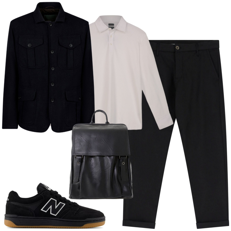 Outfit uomo - Fall. Stile Urban per Ufficio. Abbinamento con sneakers, pantaloni chino, borse sportive, giacche, polo.