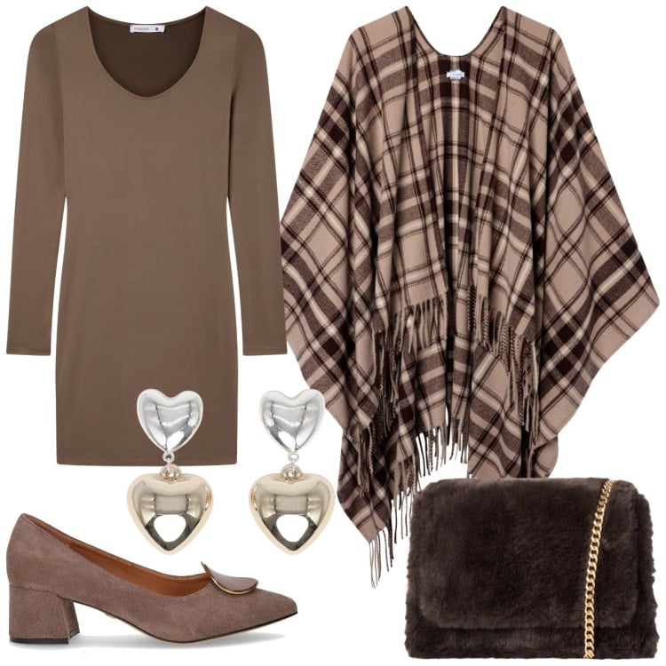 Outfit donna - Aria d\'autunno. Stile Casual chic per Tutti i giorni. Abbinamento con cappotti, vestiti corti, borse a tracolla, orecchini, décolleté.