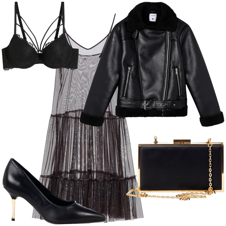 Outfit donna - Serata un pochino sexy. Stile Sexy per Serata fuori. Abbinamento con slip, giacche, décolleté, pochette, vestiti lunghi.