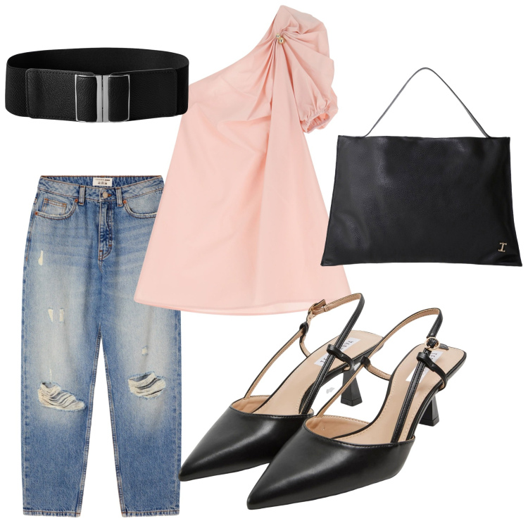 Outfit donna - I jeans strappati. Stile Casual per Tutti i giorni. Abbinamento con sabot, cinture, jeans mom, borse a spalla, vestiti corti.